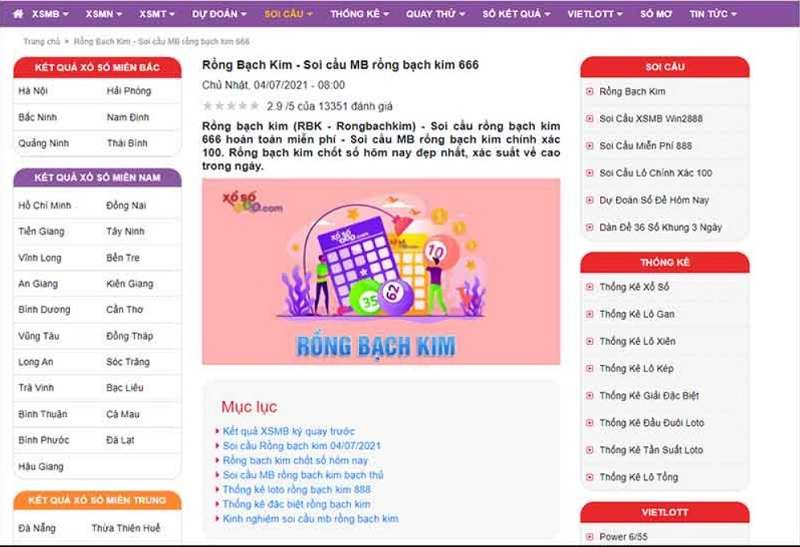 Thống kê loto Rồng Bạch Kim chơi nhiều hôm nay